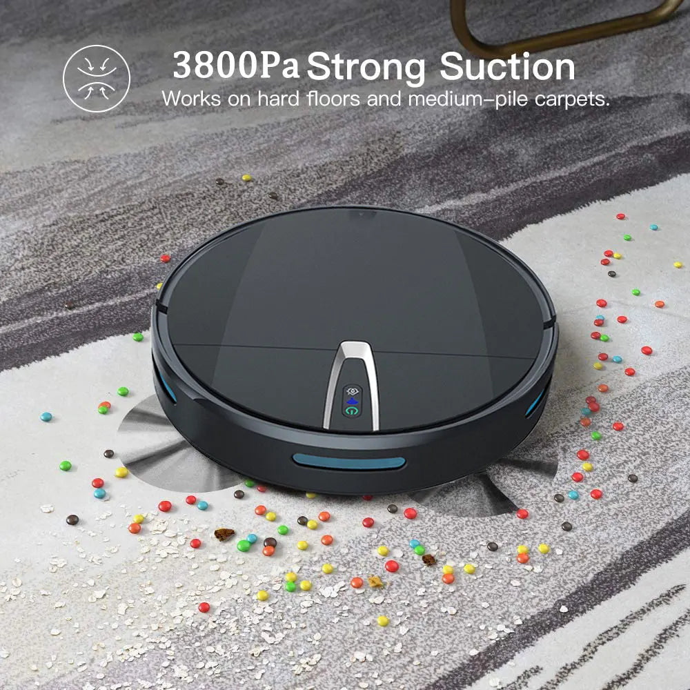 Robot aspirador inteligente con aplicación de succión de 3800PA y Control por voz, limpieza de suelo de barrido y carga automática para aspiradora robótica doméstica