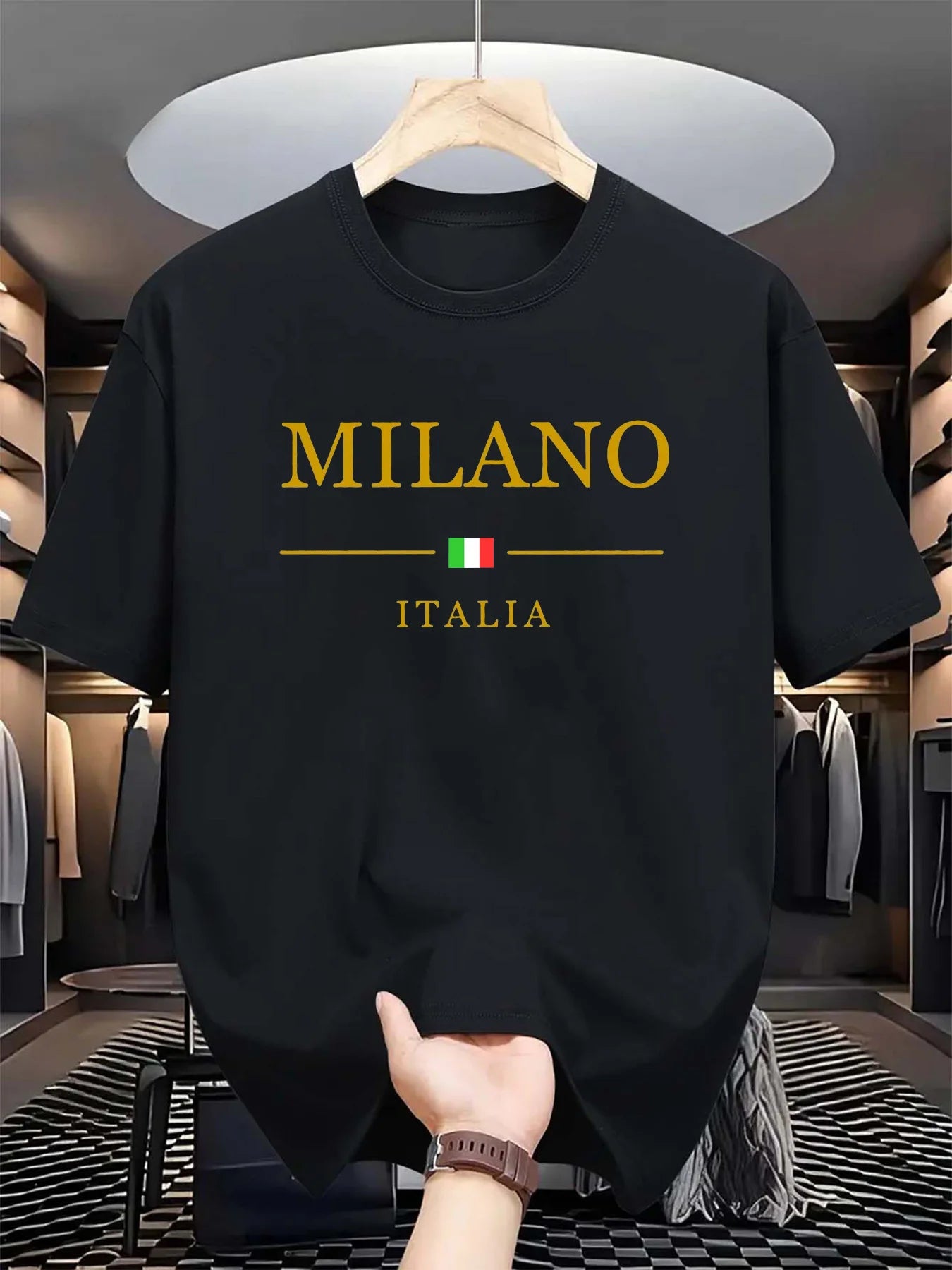 Camiseta holgada informal de talla grande con estampado de MILANO ITALIA para hombre, Camiseta deportiva de manga corta con cuello redondo, 100 algodón, a la moda, verano