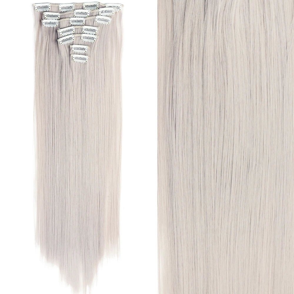 7 unids/set 16 Clips extensión de cabello negro largo liso pelo Natural Ombre peluca fibra resistente al calor para peinado de mujer