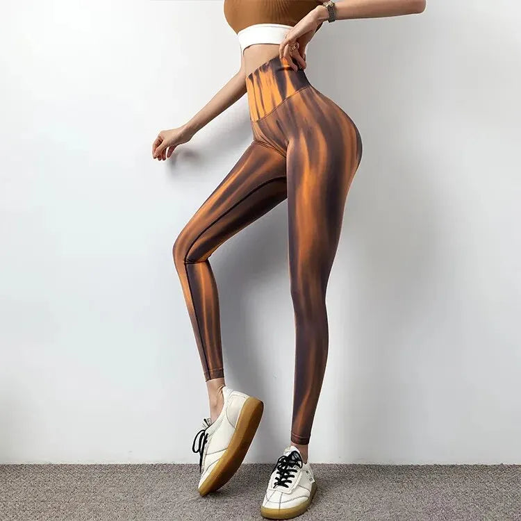 Nuevas mallas de gimnasio de cintura alta teñidas con lazo, Push Up, pantalones deportivos gruesos sin costuras, mallas elásticas suaves para entrenamiento de Yoga para mujer