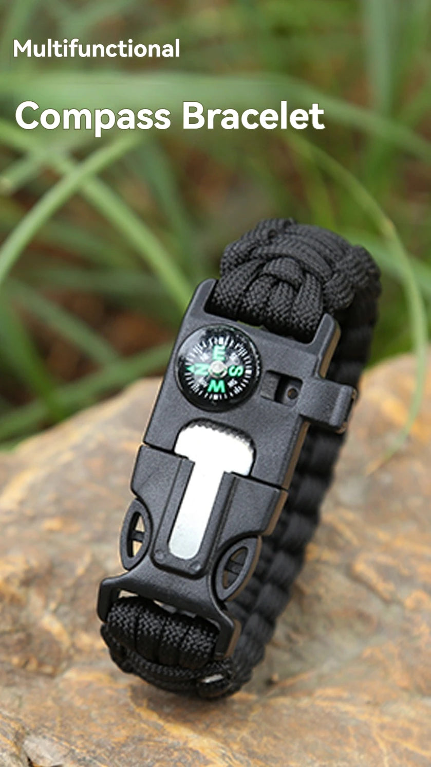 Pulsera de rescate de emergencia, cuerda tejida cinco en uno para muñeca, brújula, cuerda de mano de supervivencia, senderismo al aire libre, camping, viajes, ciclismo