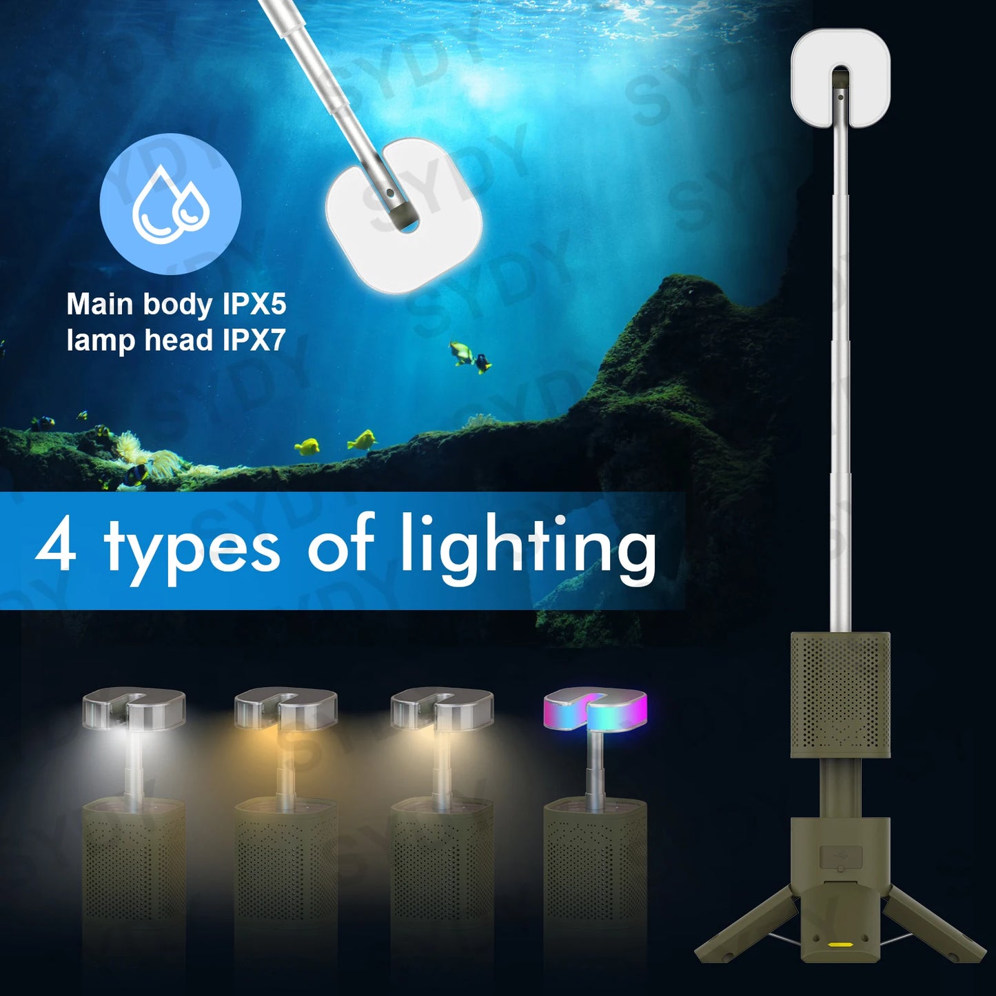 Linterna de Camping de 14000mAh, iluminación telescópica recargable, soporte magnético con altavoz, linterna LED portátil impermeable para exteriores