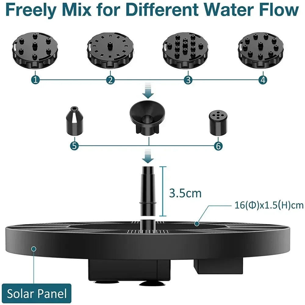 Bombas para fuente flotante con energía solar en 13 cm, 16 cm, 18 cm Tamaños: Ideal para baños de pájaros, piscinas de jardín y decoración de estanques