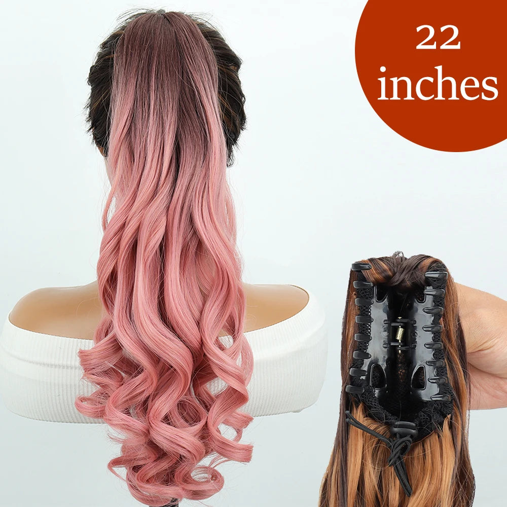 Extensiones de cabello de cola de caballo con Clip de garra larga y recta sintética, pieza de cabello de cola de caballo resistente al calor de 24 pulgadas para mujer, fiesta diaria