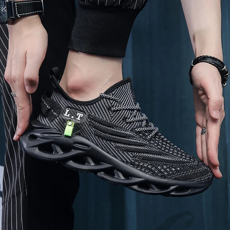 YRZL hombres deportes correr negro zapatos para correr zapatillas casuales al aire libre malla transpirable mujeres ligero absorción de impacto tenis negro