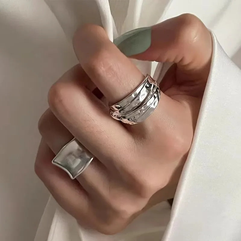 Anillo de Plata de Ley 925 para mujer, joyería ancha, Simple, abierto, Vintage, hecho a mano, seguro para regalo de cumpleaños y fiesta