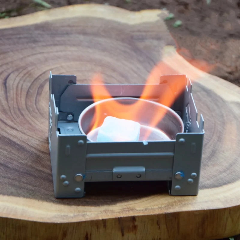 Horno plegable portátil de combustible y Alcohol sólido para exteriores, Mini quemador de Picnic, estufa de Camping de hierro galvanizado, equipo de cocina para acampar