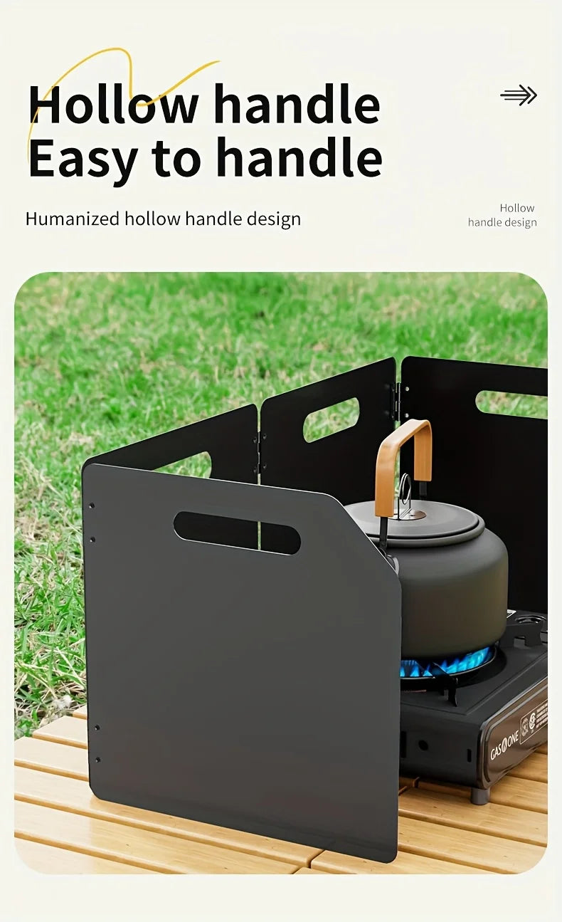 Parabrisas plegable portátil para estufa de acampada, protección contra el viento de metal rectangular de 4 lados, acabado recubierto de polvo