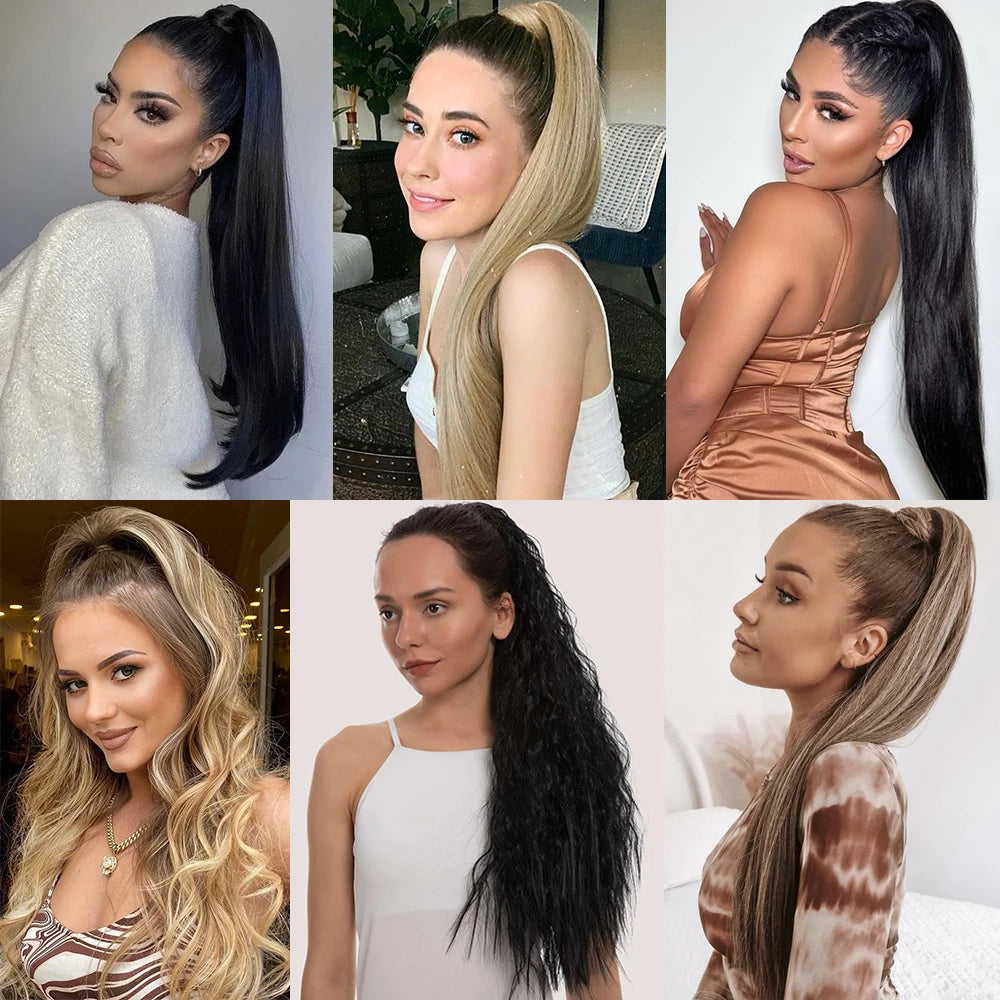 Extensiones de cabello de cola de caballo con Clip de garra larga y recta sintética, pieza de cabello de cola de caballo resistente al calor de 24 pulgadas para mujer, fiesta diaria