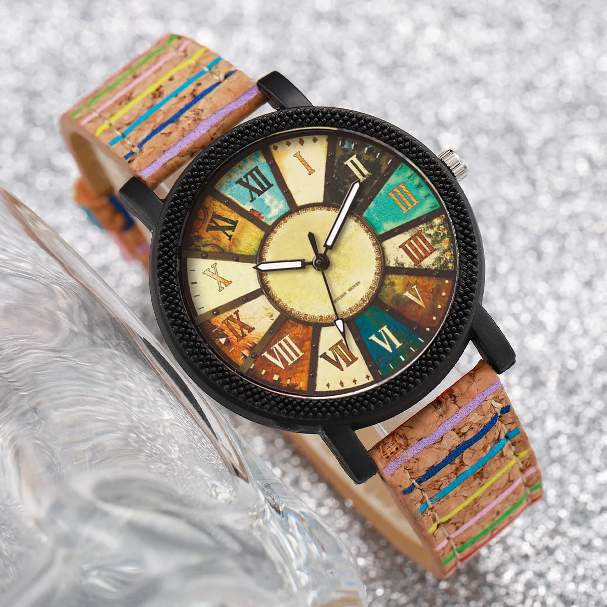 1 reloj de moda para mujer, reloj de cuarzo de imitación de cuero con disco romano Retro