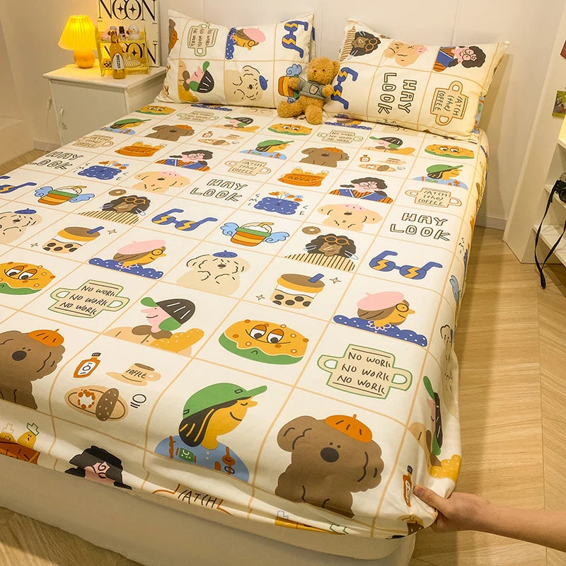 Bonenjoy-sábana bajera de algodón puro con estampado de dibujos animados de coche, funda de cama elástica, Sábana inferior individual, tamaño Queen, sin funda de almohada, 1 unidad