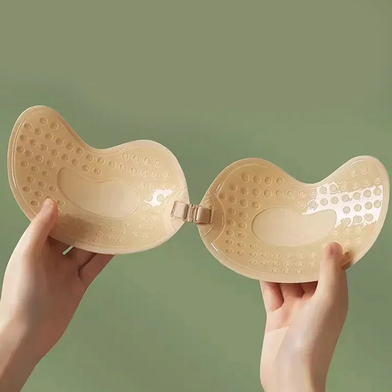 Sujetador adhesivo Invisible sin tirantes para mujer, sin tirantes Sujetador Push Up, lencería de silicona sin costuras, cubiertas para pezones, Bralette, ropa interior