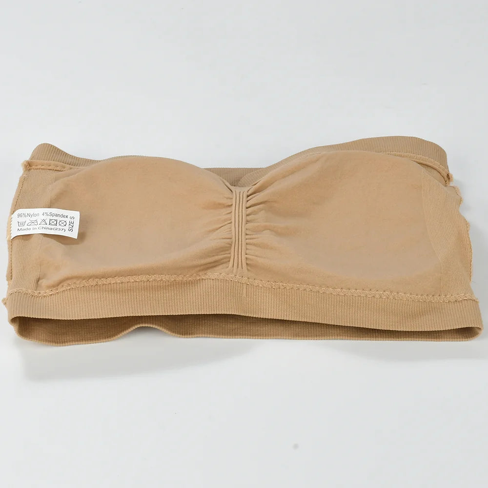 Nuevo sujetador sin tirantes para mujer con cojín para el pecho desmontable de talla grande Top elástico sin costuras para exteriores sin tirantes S-6XL