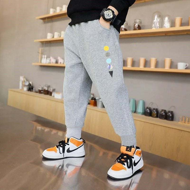 Pantalones de algodón para primavera y otoño para niños, pantalones deportivos de ocio para bebés, pantalones con estampado de planeta espacial para niños, pantalones de chándal para estudiantes de 3 a 14 años