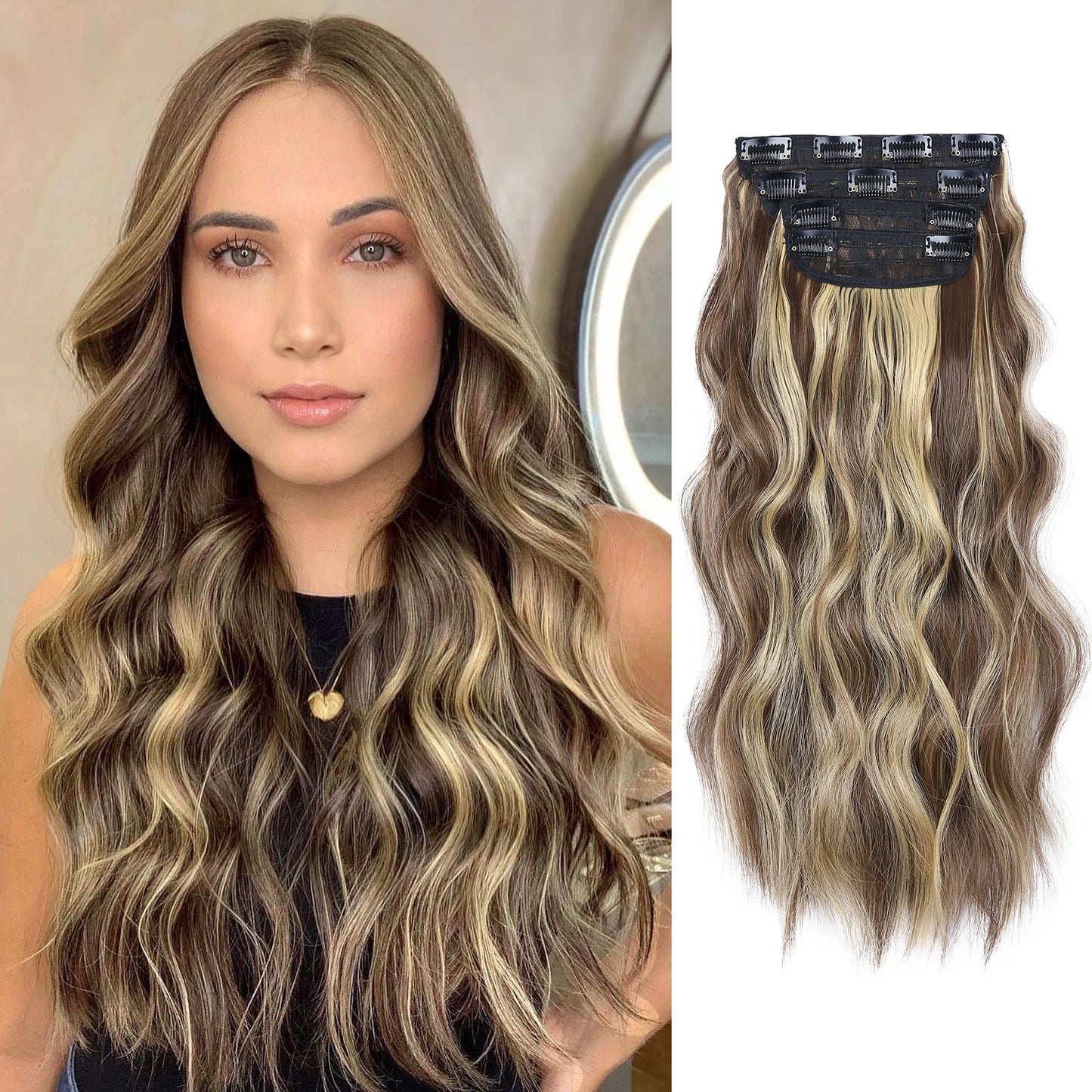 4 unids/set 20 pulgadas Clip de pelo sintético en postizos gruesos y largos ondulados para mujeres extensiones de cabello sintético de cabeza completa postizos ombré