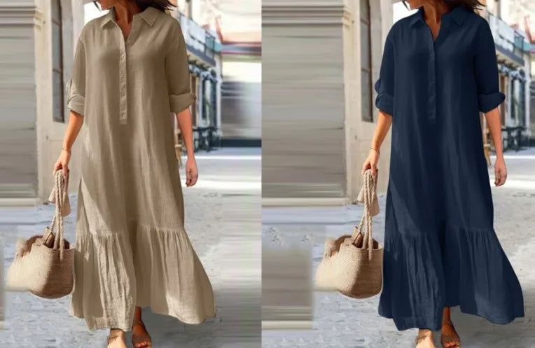 Vestido informal de manga larga para mujer, vestido de oficina para mujer, moda Primavera Verano, vestido camisero liso elegante, vestidos para mujer 2024