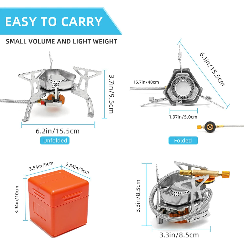 Estufa de Gas para acampar de 3500W, quemador de Gas para exteriores a prueba de viento, equipo turístico dividido plegable portátil para cocinar y hacer senderismo