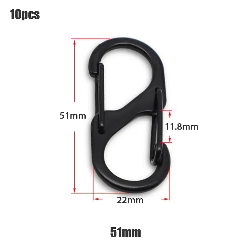 Mosquetón tipo S de acero inoxidable con cerradura, Mini llavero con gancho antirrobo para acampar al aire libre, hebilla para mochila, herramienta de bloqueo de llave, 10 Uds.