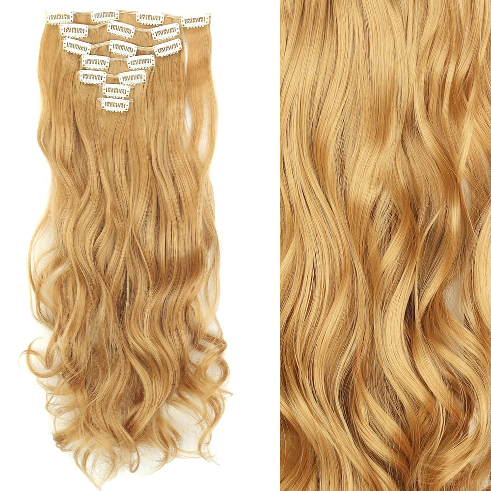 7 unids/set 16 Clips extensión de cabello negro largo liso pelo Natural Ombre peluca fibra resistente al calor para peinado de mujer
