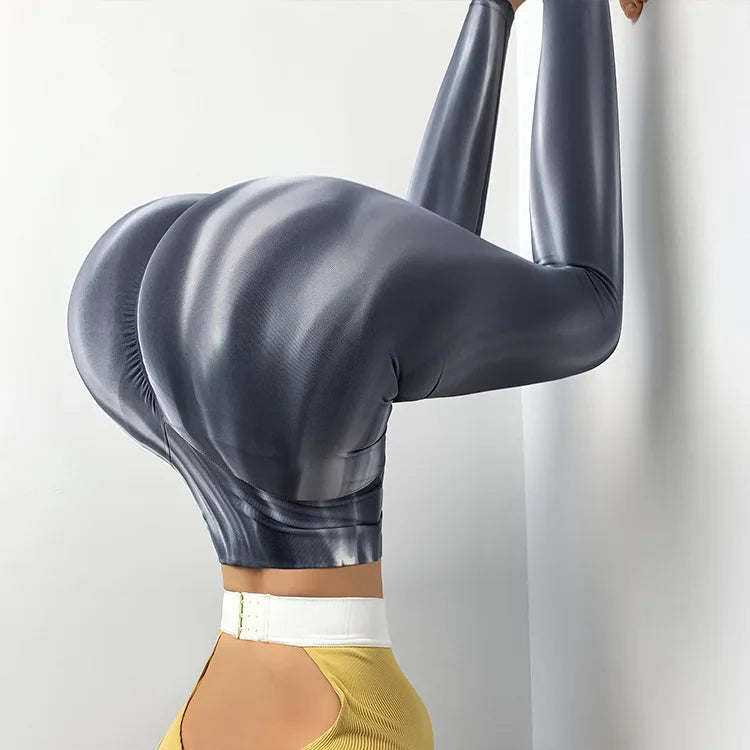 Nuevas mallas de gimnasio de cintura alta teñidas con lazo, Push Up, pantalones deportivos gruesos sin costuras, mallas elásticas suaves para entrenamiento de Yoga para mujer