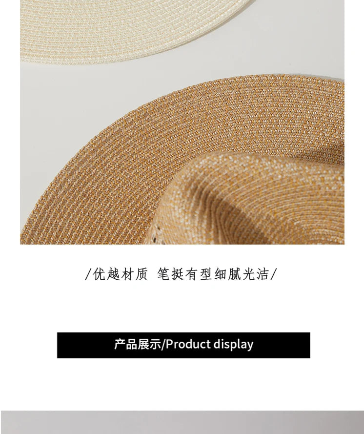 Sombrero de paja de Jazz Panamá de talla grande de 60cm para hombre y mujer, sombrero de sol con agujero para protección solar para exteriores, sombrero de playa de ala ancha para verano para hombre