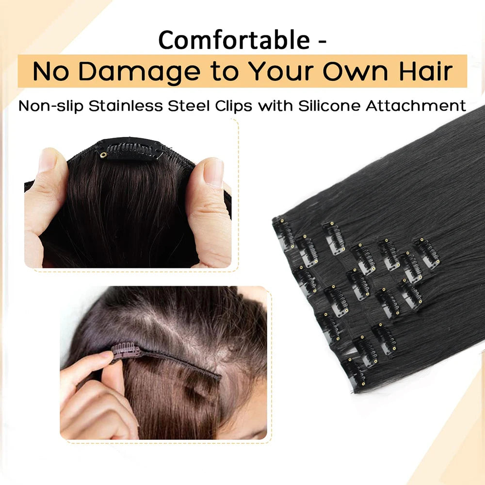 7 unids/set 16 Clips extensión de cabello negro largo liso pelo Natural Ombre peluca fibra resistente al calor para peinado de mujer