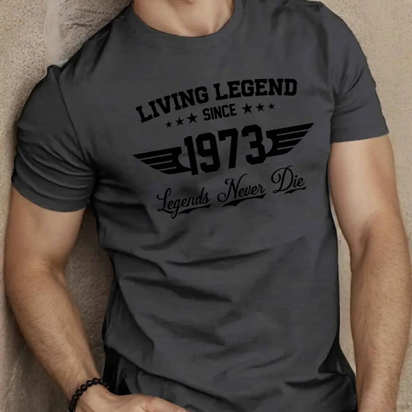 Verano de los hombres 100 algodón casual suelto de talla grande DESDE 1973 patrón impreso deportes cómodo cuello redondo Camiseta de manga corta