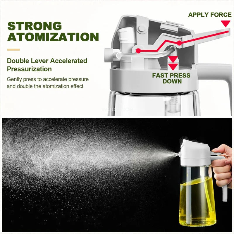 Spray 2 en 1 para botella dispensadora de aceite de oliva, diseño de mango cómodo para barbacoa, sartén de aire, horno, Camping