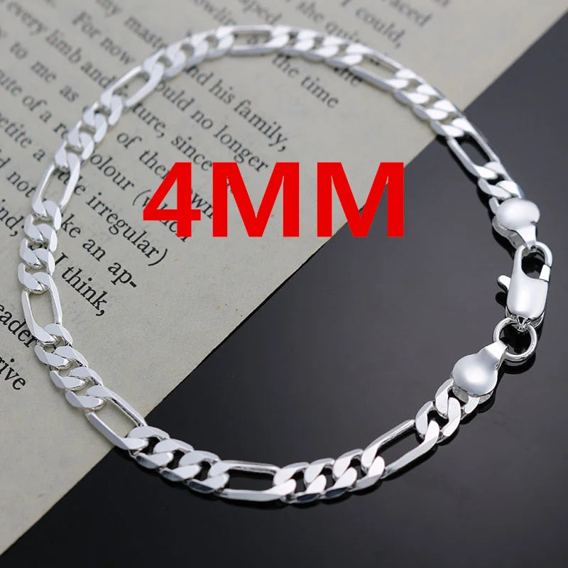 Noble nuevo llega Plata de Ley 925 cadena de 4MM para hombres mujeres pulsera collar conjunto de joyerÃa señora regalos de Navidad encantos boda