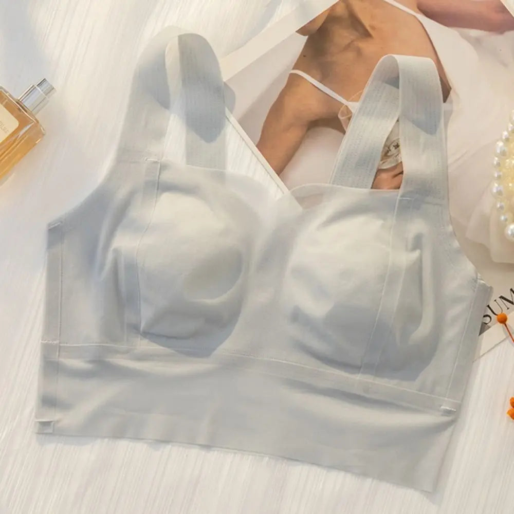 Sujetador ultrafino inalámbrico con escote en V profundo para mujer, sujetador sin costuras con pechos recogidos de seda helada, lencería de Copa grande, sujetadores push-up, regalos
