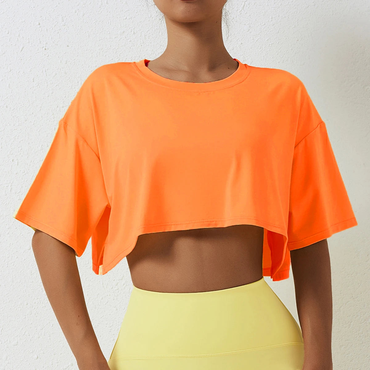 Ropa de algodón de manga corta para mujer, ropa para correr y bailar, Top corto para Yoga y Fitness, Camiseta deportiva holgada para el ombligo, camisetas de entrenamiento para gimnasio