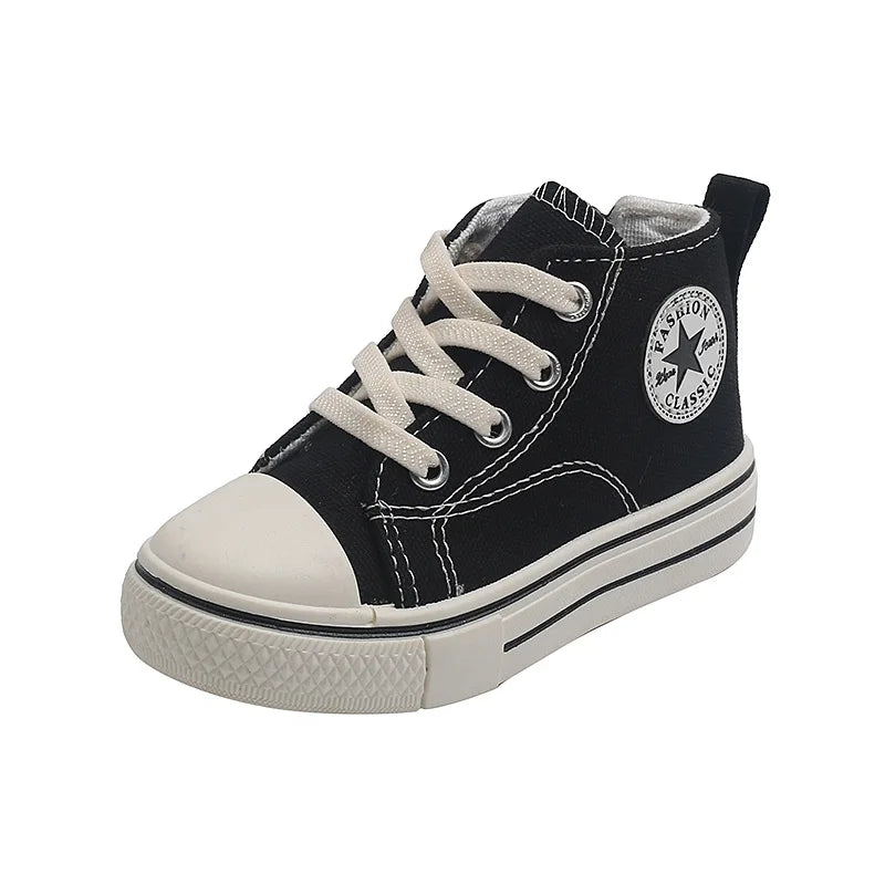 Zapatos de lona de caña media para niños, zapatos informales cómodos de fondo suave para niños y niñas, zapatos de tablero transpirables antideslizantes