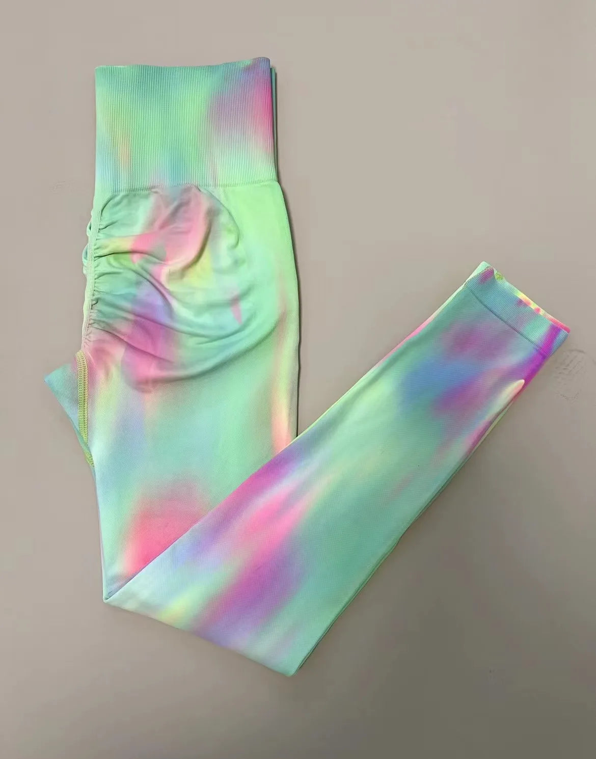 Nuevas mallas de gimnasio de cintura alta teñidas con lazo, Push Up, pantalones deportivos gruesos sin costuras, mallas elásticas suaves para entrenamiento de Yoga para mujer