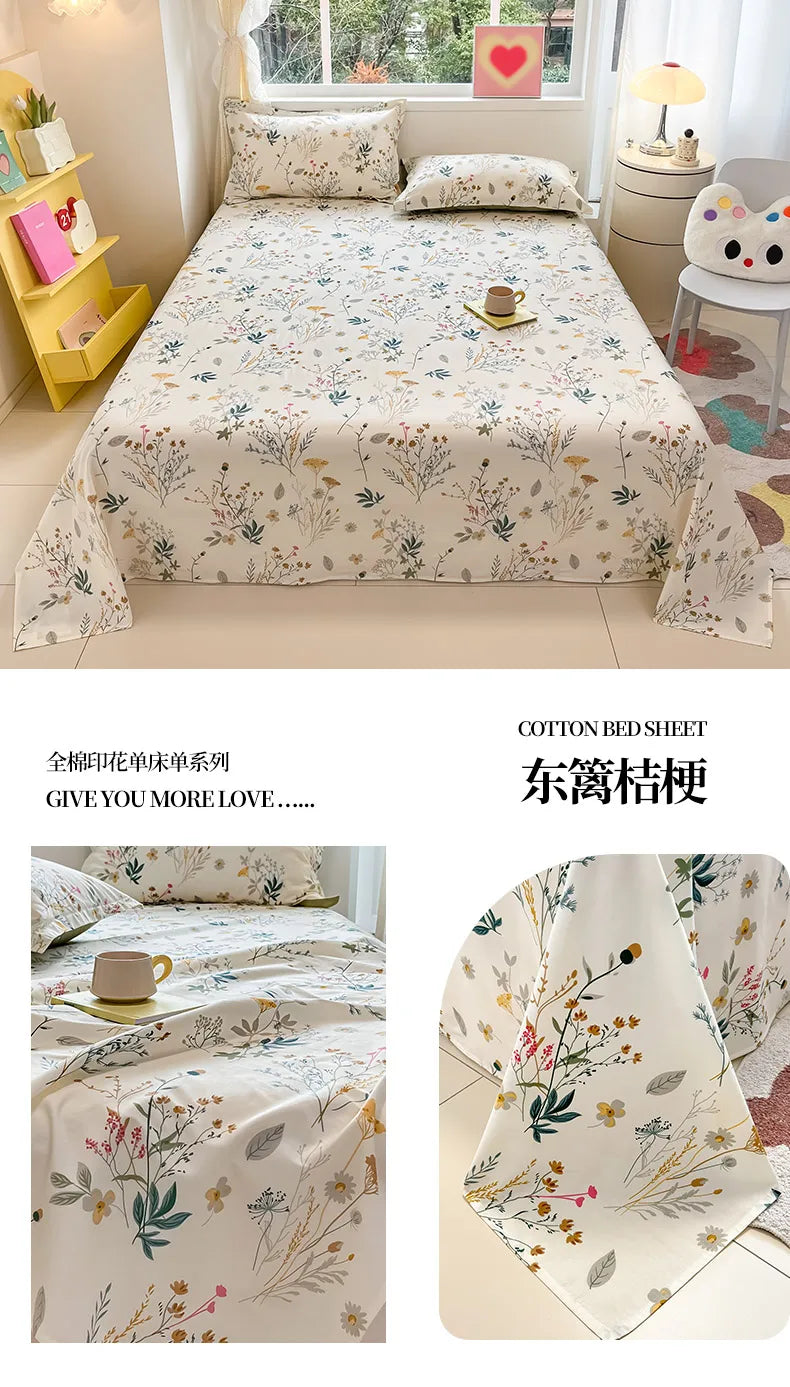 Sábana de algodón 100% con estampado de flores, sábanas dobles para niñas y niños, ropa de cama individual Queen King Size, 1 Uds.
