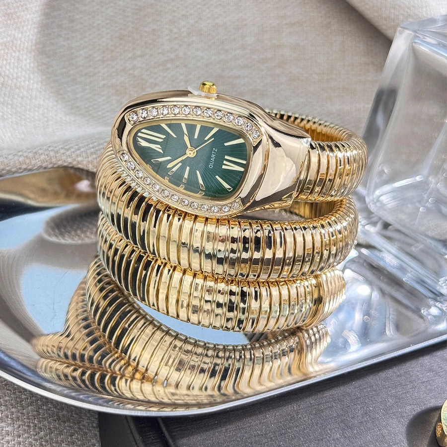 Reloj de aleación serpentina de alta calidad a la moda para mujer con caja de diamantes Reloj de pulsera de cuarzo de alta calidad estilo famoso