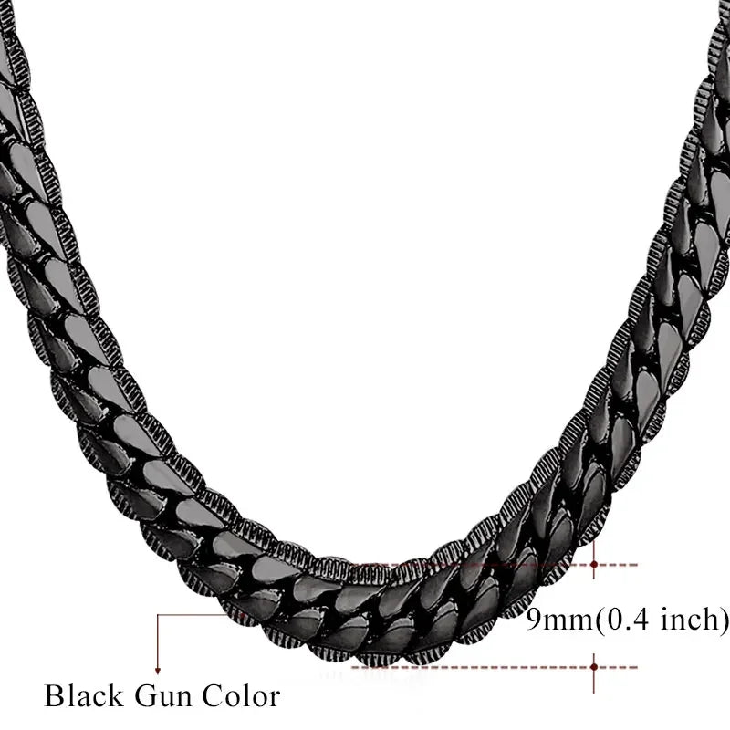 U7 6mm 9mm collares de cadena de serpiente gruesa Color dorado collar de eslabones de tono negro para hombres mujeres 6/9mm 18-30 pulgadas joyerÃÂa Unisex