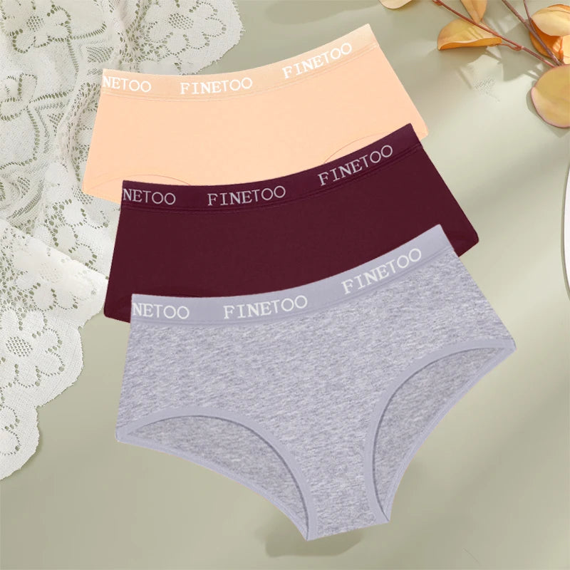 FINETOO, 3 uds., ropa interior con cinturón de algodón con letras, bragas para mujer, bragas sexis transpirables de cintura baja, lencerÃa cómoda elástica para mujer