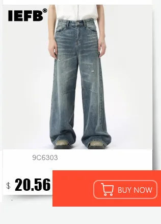 IEFB, pantalones vaqueros de verano para hombre, pantalones vaqueros lavados de color azul viejo para hombre, ropa informal recta para hombre, pantalones sueltos de pierna ancha, nueva moda 9C354