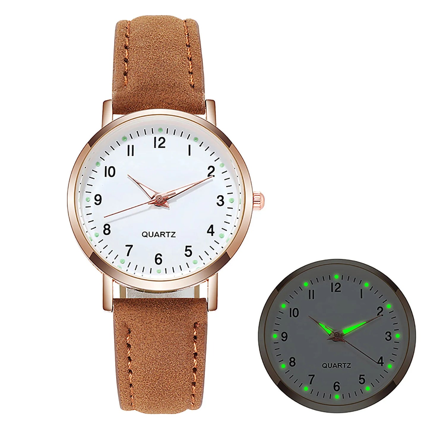 Reloj de Mujer a la moda para Mujer, relojes con correa de cuero, Reloj de pulsera luminoso de cuarzo analógico de lujo para Mujer, Reloj femenino