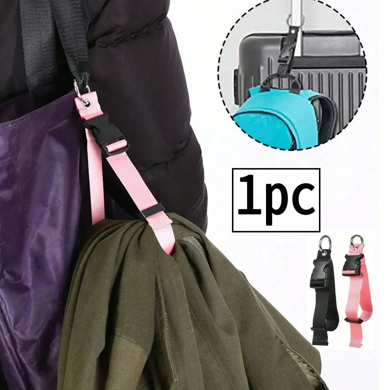 Soporte de correa de equipaje antirrobo de nailon negro portátil, pinza para agregar bolsa, Clip para bolso, uso para llevar multiherramienta, herramienta para acampar y hacer senderismo