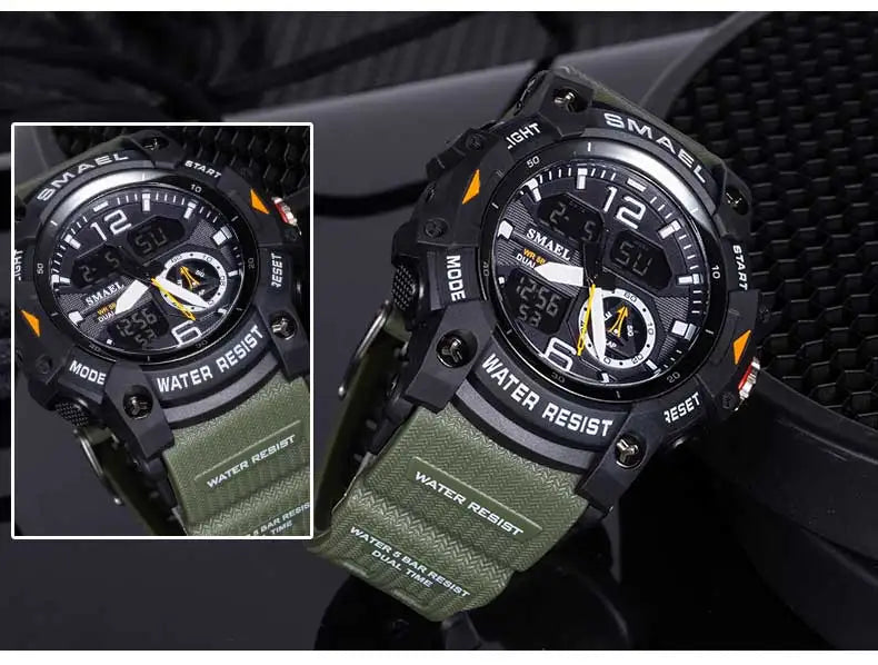 SMAEL-reloj deportivo militar para hombre, cronómetro con alarma, luz trasera Digital LED, pantalla de hora Dual, resistente al agua, 8007