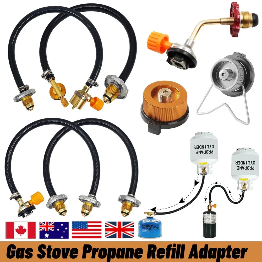 Adaptador de llenado de cilindro de gas con válvula de control ON-Off Manguera de extensión de propano Manguera de recarga de propano de cobre para acampar al aire libre