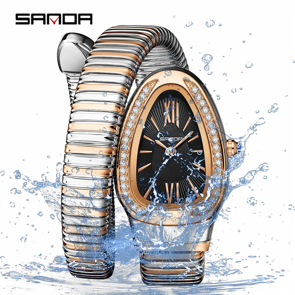 SANDA, superventas, 1151 reloj de mujer de gama alta con incrustaciones de diamantes en forma de serpiente, reloj de cuarzo de lujo ligero con temperamento Retro para mujer