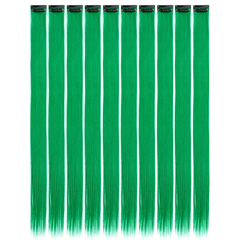 10 unids/pack de extensiones de cabello con Clip para fiesta de colores para niñas, postizos sintéticos de pelo liso de 22 pulgadas de colores Omber