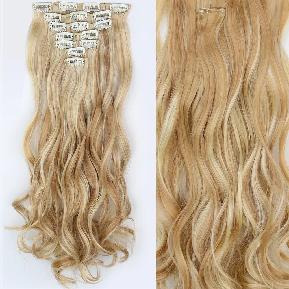 7 unids/set 16 Clips extensión de cabello negro largo liso pelo Natural Ombre peluca fibra resistente al calor para peinado de mujer