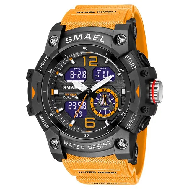 SMAEL-reloj deportivo militar para hombre, cronómetro con alarma, luz trasera Digital LED, pantalla de hora Dual, resistente al agua, 8007