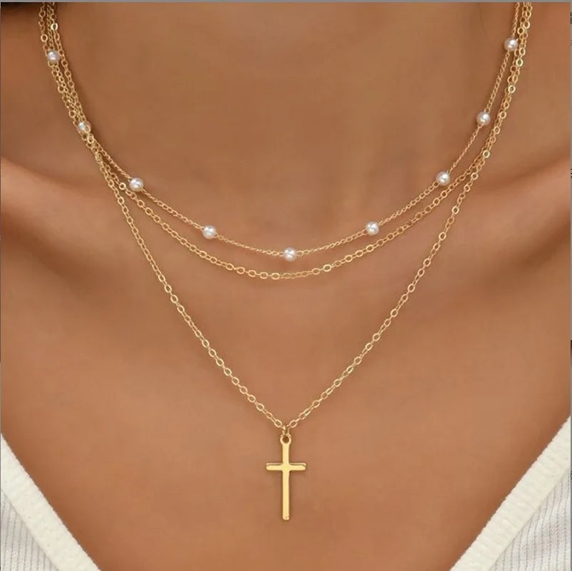 FTCY-Conjunto de collar de perlas para mujer, 3 uds., oro de 14 quilates, colgante de corazón de amor a la moda, resistente al agua, hipoalergénico, cadena para el cuello, joyerÃa