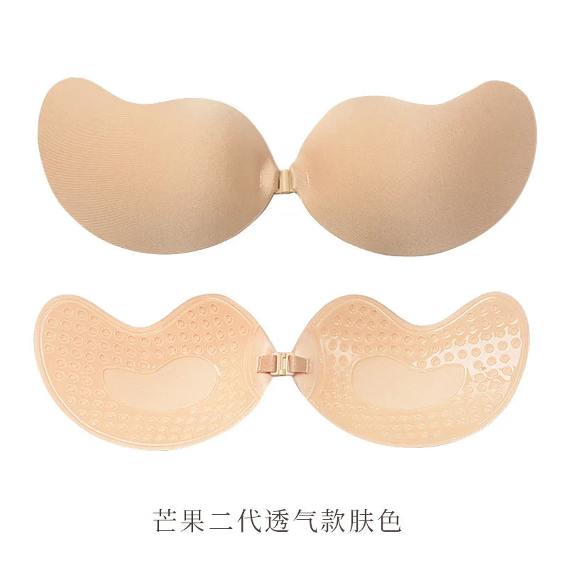 Sujetador Push Up Invisible para mujer, autoadhesivo de silicona, cierre frontal, piel negra pegajosa, sin espalda, sin tirantes, sin costuras