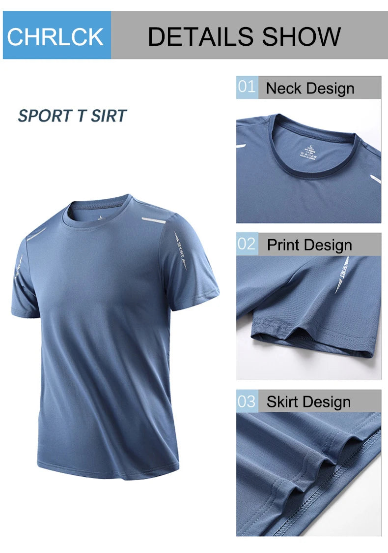 CHRLCK-camisetas de secado rápido para correr para hombre, camisetas transpirables para senderismo y pesca, Camisa corta para deportes al aire libre de elasticidad suave, verano