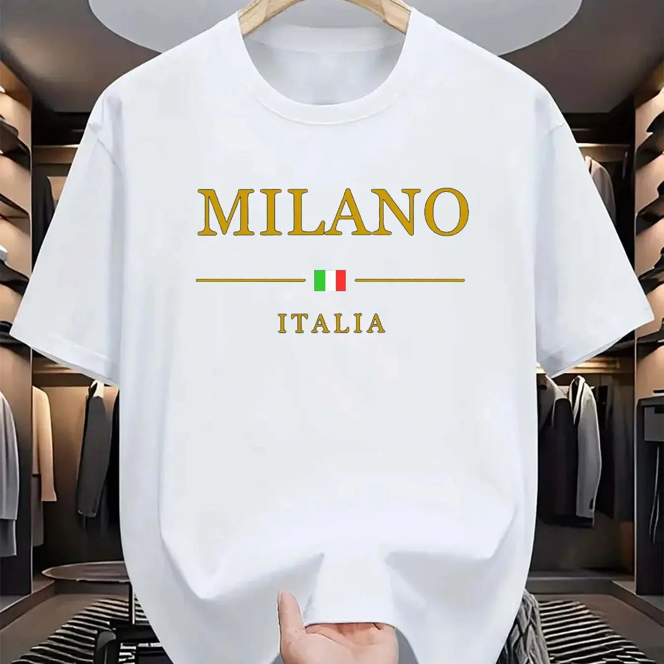 Camiseta holgada informal de talla grande con estampado de MILANO ITALIA para hombre, Camiseta deportiva de manga corta con cuello redondo, 100 algodón, a la moda, verano